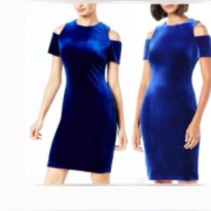 Calvin Klein blue velvet cold shoulder MIDI dress Size 8